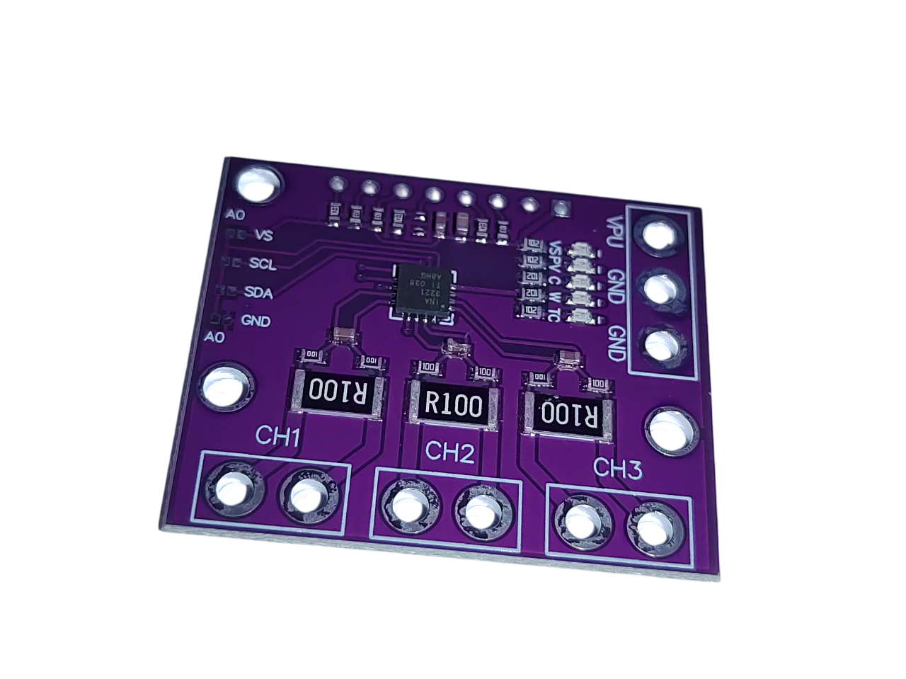 INA3221 tříkanálový I2C/SMBus senzor napětí a proudu